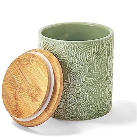 American Atelier Round Embossed Sage Green Kitchen Ceramic Canisters