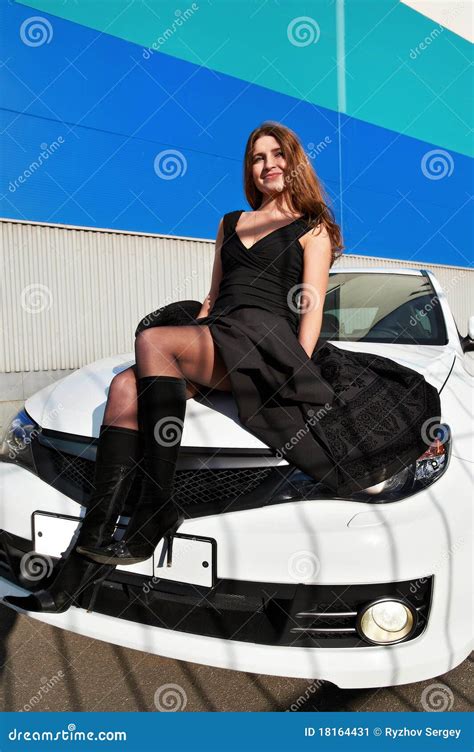 Babe On The Hood Of A White Sports Car Stock Image Image Of Boots