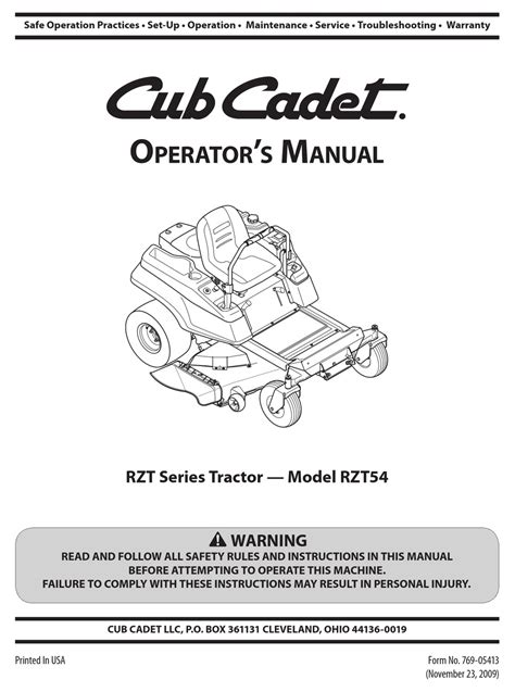 Cub Cadet Rzt54 Operators Manual Pdf Download Manualslib