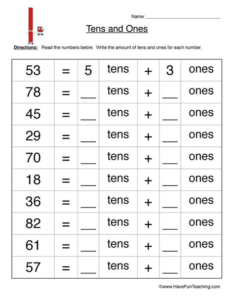 Free Printable Tens And Ones Worksheet For First Grade
