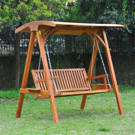 Outsunny Wooden Garden Swing Chair Seat Hammock Bench Lounger Outdoor 3