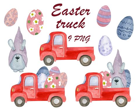 Easter Truck Cute Clipart Digital Easter Bunny Png Egg Clip Etsy