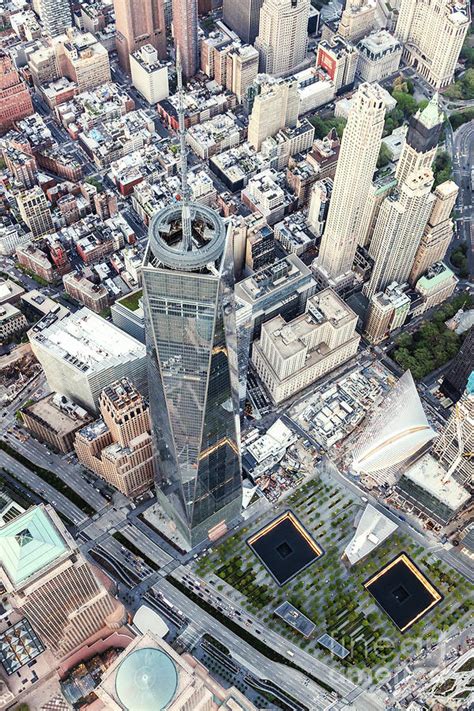 Aerial Of One World Trade Center And 911 Memorial New