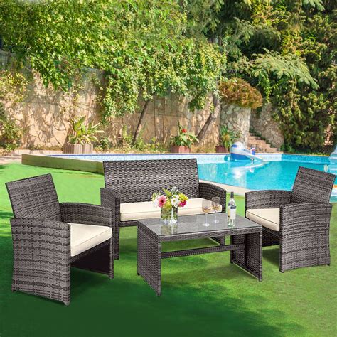 Buy Gymax 4 Pieces Patio Outdoor Rattan Furniture Set With Cushioned