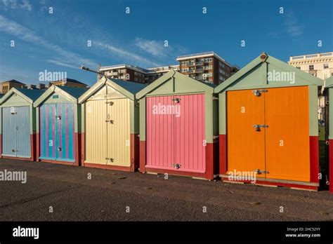 Multi Coloured Beach Huts On Brighton Beach Brighton East Sussex Uk