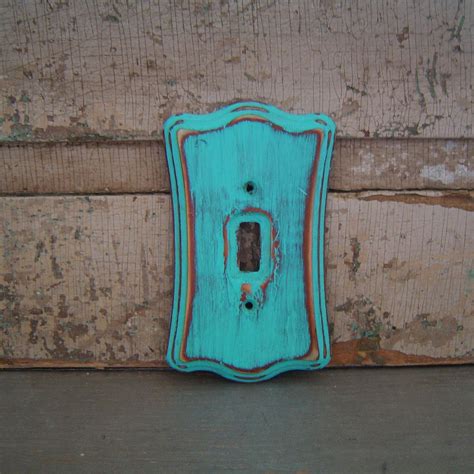 Light Switch Cover Plate Turquoise Distressed Wooden 600 Via Etsy