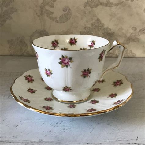 Vintage Aynsley Tea Cup And Saucer Rosedale Fine Bone China Pink Roses Crocus Shape Made In