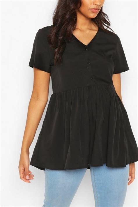 Maternity Button Front Woven Smock Top Boohoo