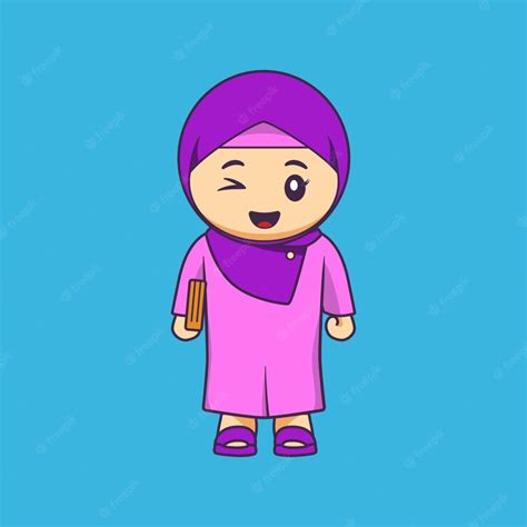 Premium Vector Cute Moslem Character Vector Illustration Of A Muslim Girl Wearing Hijab