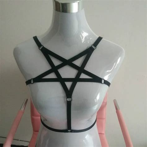 2016 new black caged bra bondage lingerie elastic bdsm pentagram bust bondage personal