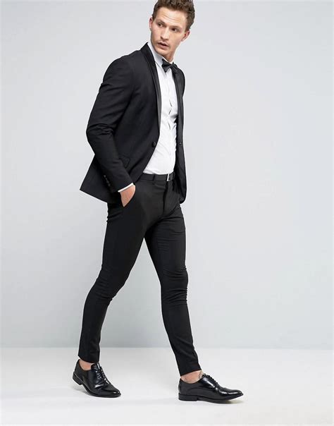 Designed in a perfect fit, our men's textured skinny fit suits are ideal for desk to drinks. Lyst - Selected Super Skinny Tuxedo Suit Trousers in Black ...