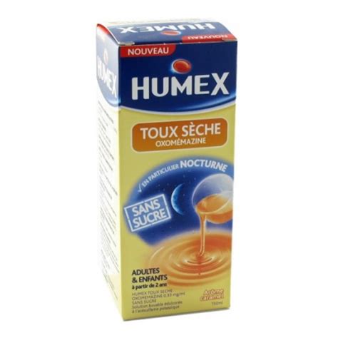 Humex Toux Sèche Oxomémazine 033mgml Sirop Sans Sucre 150ml