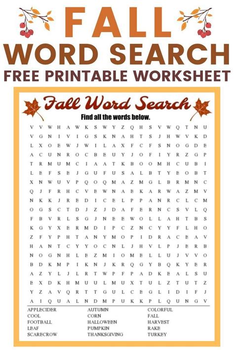 Free Printable Fall Word Search Puzzle With 15 Hidden Words To Wind