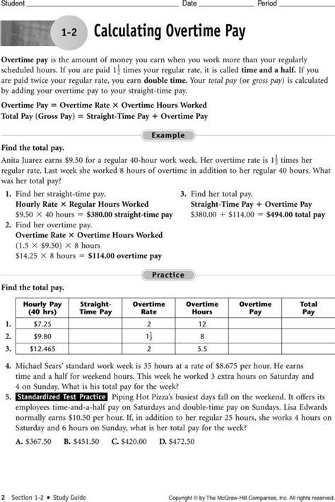 Calculating Overtime Pay Worksheet — Db