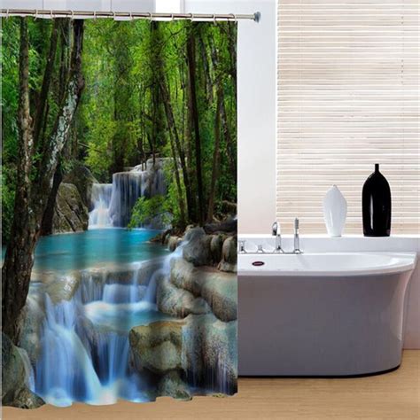 3d Waterfalls Nature Scenery Waterproof Shower Curtain Water Resistant