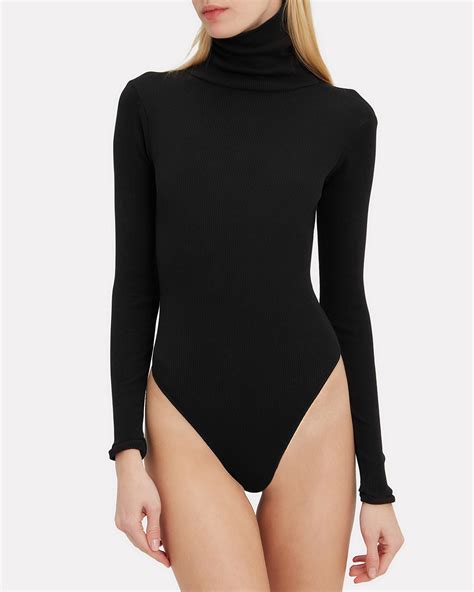 Re Done Cotton Ribbed Turtleneck Bodysuit In Black Lyst
