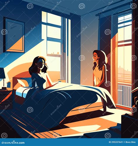 Young Woman Waking Up In The Morning In Her Bedroom Vector