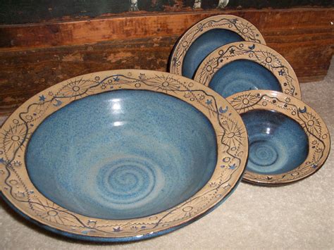 Beautiful Handmade Ceramic Pottery Bowl Set Large And Small Etsy