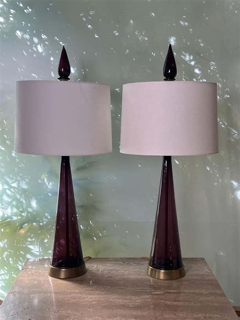 Pair Of Purple Glass Table Lamps By Marbro — Sputnik Modern