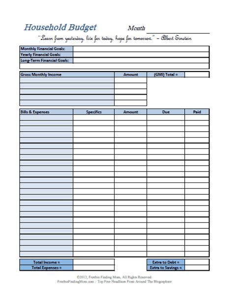 Printable Budget Worksheet Template
