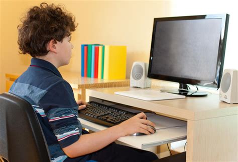 Kid using computer stock photo. Image of caucasian, class - 16425674