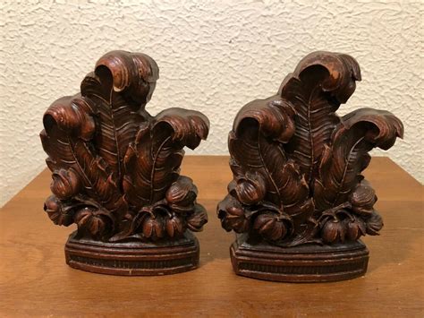 Vintage Syroco Wood Composite Bookends Floral Leaves Set 7 18 Inches