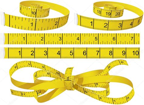 Yellow Measuring Tapes Set In Different Shape In Centimeters And Inches