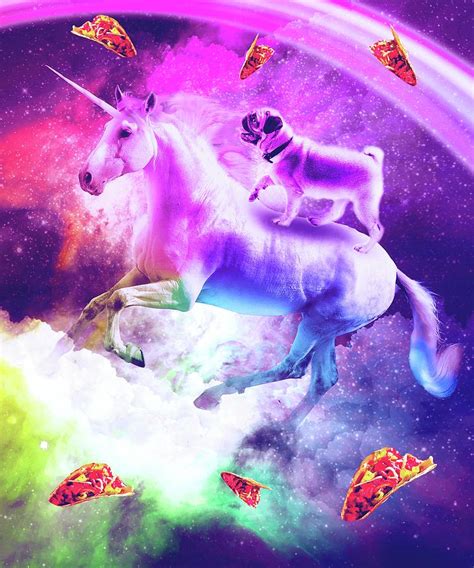 Rainbow Space Pug Riding On Flying Unicorn With Taco Digital Art By