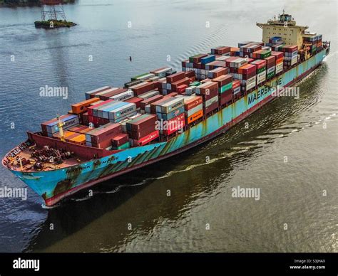 Container Cargo Ship Cruising Up The Delaware River Stock Photo Alamy