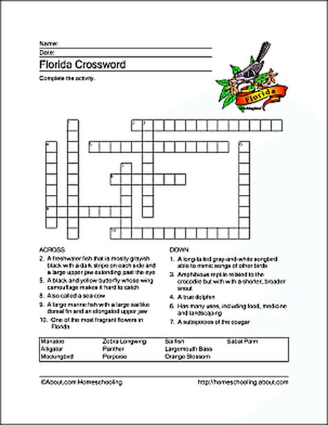 Florida Word Search Crossword Puzzle And More History Worksheets