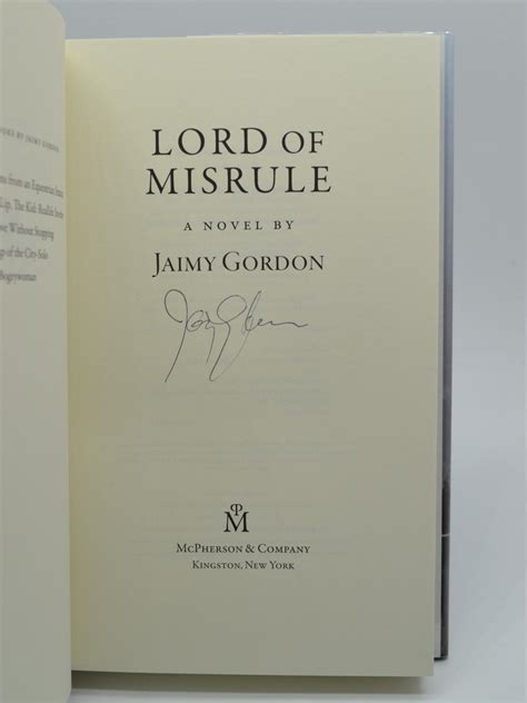 Lord Of Misrule By Gordon Jaimy Fine Hardcover 2010 First Edition