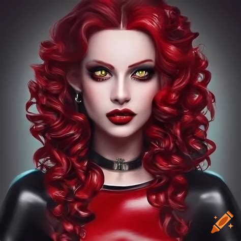 Hyperrealistic Art Of A Beautiful Woman With Red Hair And Green Eyes In