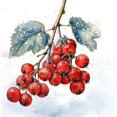 Premium AI Image Illustration Watercolor Detailed Snow Berries