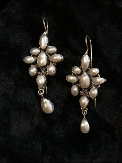 Pearl Handcrafted Silver Earrings Bohemian Silver Jewelry Silver