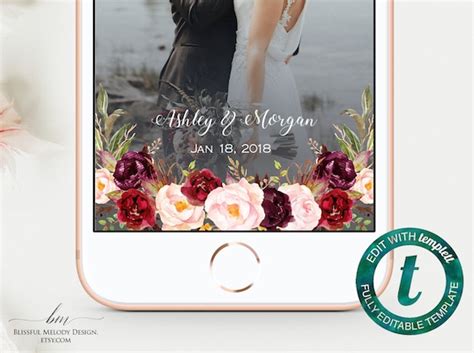 Burgundy Pink Floral Wedding Snapchat Geofilter Diy Snap Chat Filter