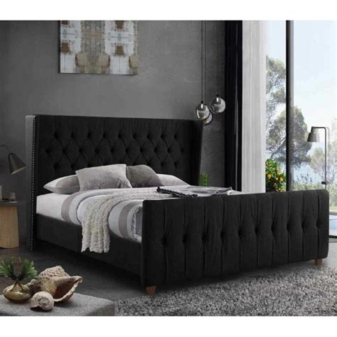Delilah Black Plush Velvet Bed Bedroom Furniture Beds Modern Beds