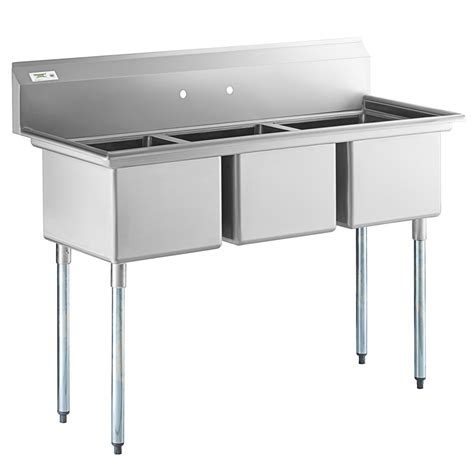 Regency 60 16 Gauge Stainless Steel Three Compartment Commercial Sink