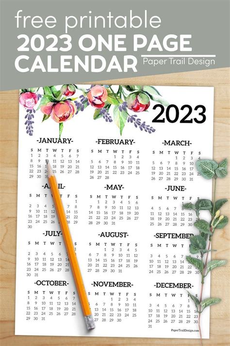 Calendar 2023 Printable One Page Paper Trail Design In 2022 Free