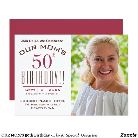 Our Moms 50th Birthday Photo Party Invitation Zazzle Moms 50th Birthday Birthday Photos