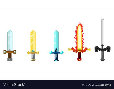 Pixel Art Set Of Sword Isolated File Royalty Free Vector