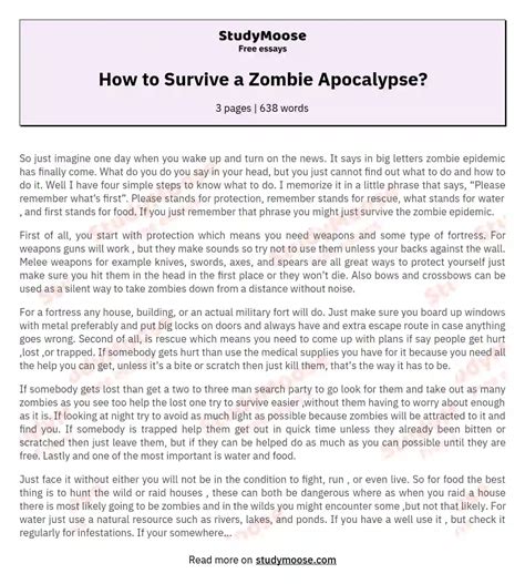 How To Survive A Zombie Apocalypse Free Essay Example
