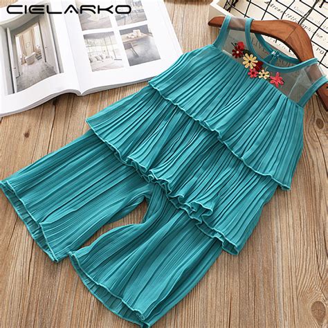 Cielarko Girls Clothing Set Chiffon Summer Sleeveless 2pcs Outfit 2018
