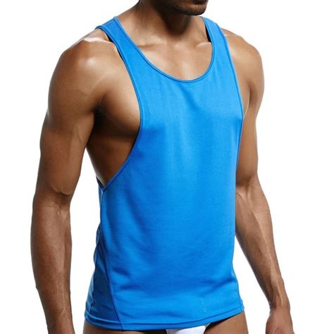 Jockmail Mens Tank Tops Fitness Bodybuilding Polyester Quick Drying Fabric Vest Armpit Low Cut