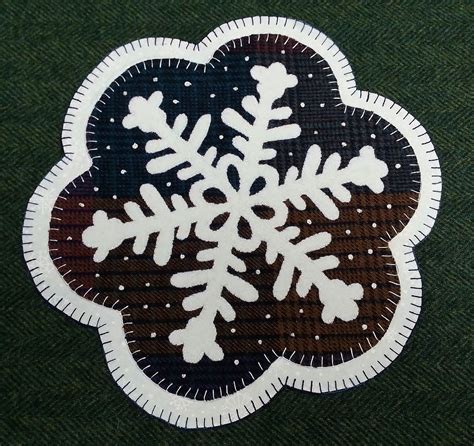 Wool Applique Snowflake Candle Mat Pattern White Oak Ridge Designs By