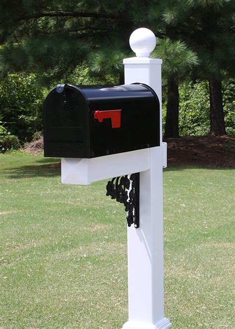 The Turner Mailbox System With White Vinyl Post Combo Stand And Black