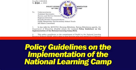 Policy Guidelines On The Implementation Of The National Learning Camp