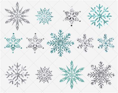 Glitter Snowflakes Clipart Glitter Snowflake Png Christmas Etsy