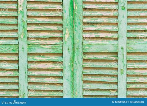 Close Up Of Old Rustic Green Wooden Shutters Stock Photo Image Of