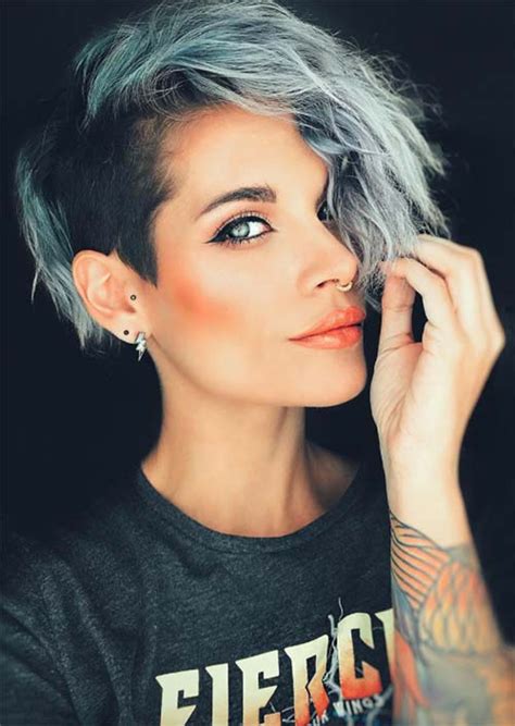 A bob already plays with angles as the hair transitions from back to front along the jawline, but can go even further with an asymmetrical dimension. 51 Edgy and Rad Short Undercut Hairstyles for Women ...
