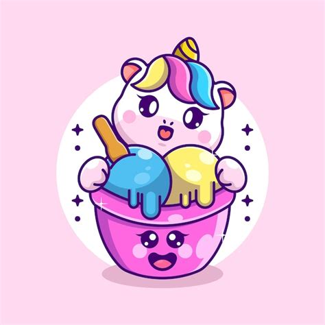 Premium Vector Cute Ice Cream With Unicorn Cartoon